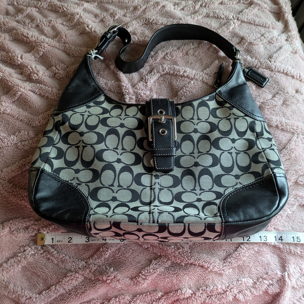 Coach Black and Gray Signature Hobo Bag